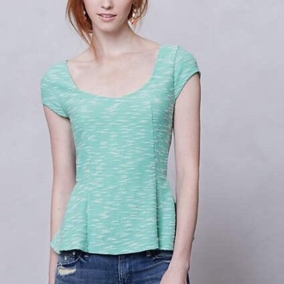 Anthropologie Medium Postmark Mint Peplum Top - Picture 1 of 4